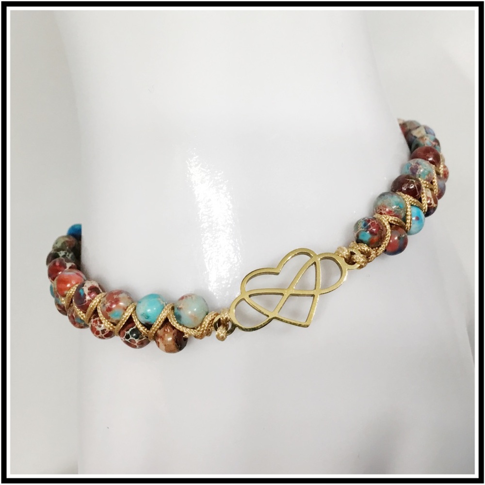 Marbled Double Beaded Adjustable Anklet Bracelet Infinity Love